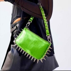 Metallic•Lime•Green•Spiked•Handbag